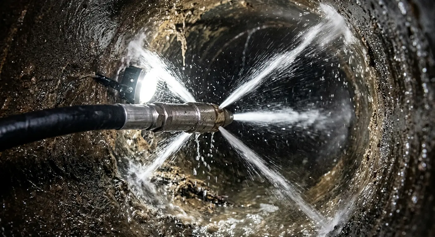 High-pressure hydro jetting nozzle cleaning sewer pipe for Sewer Line Relining in Sudbury